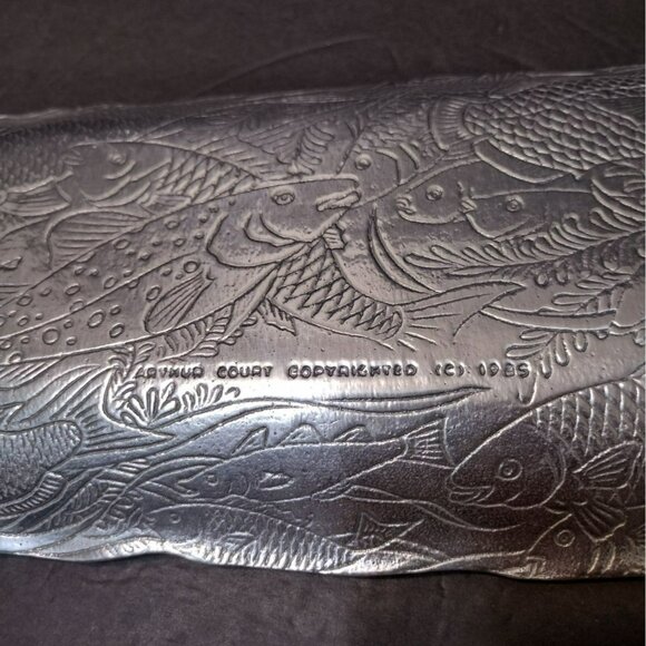 Arthur Court Metal Serving Platter, 19" Rectangular Fish Design Tray Mid Century - Picture 4 of 16